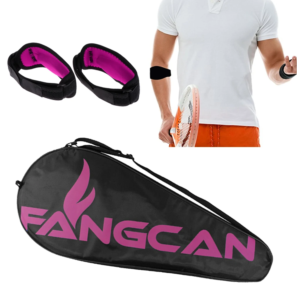 

Waterproof Tennis Racket Cover Carrying Bag with 2-Count Elbow Brace Support with Compression Pad - 2 Colors