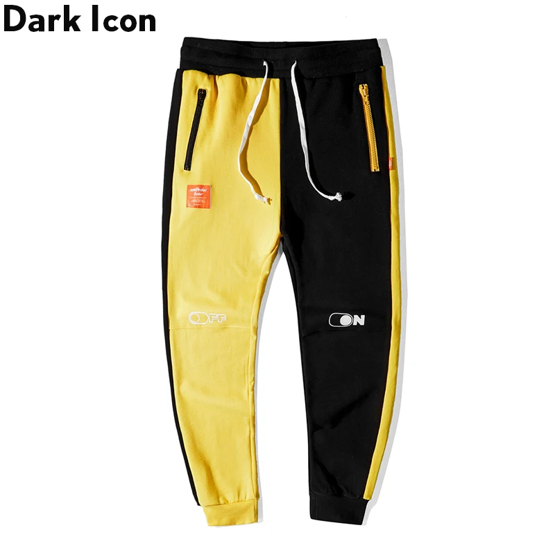 

Dark Icon Patchwork Tracking Pants Men Elastic Waist Men's Pants Jogging Pants White Yellow
