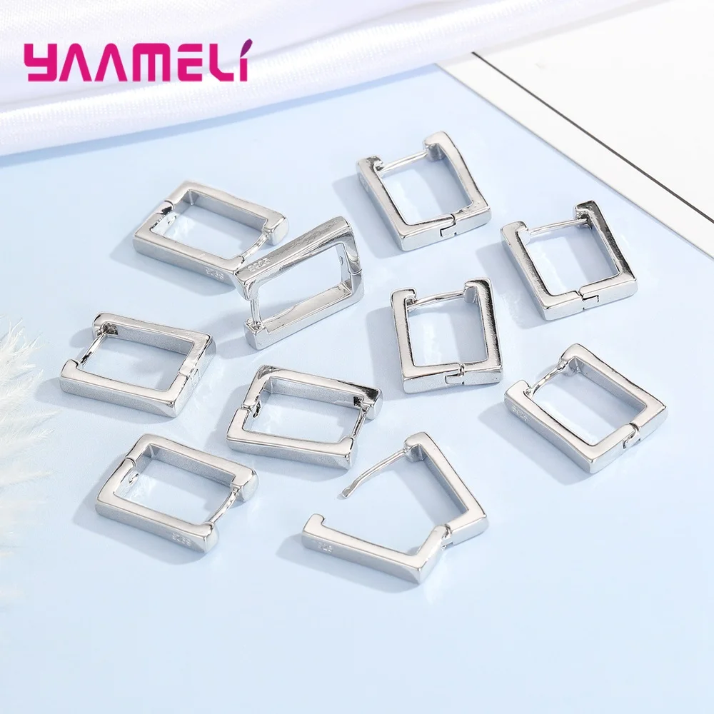 100% Real 925 Sterling Silver Earrings Statement Heart Star Square Round Geometric Hoop Flexible Earwire Leverback Women Jewelry