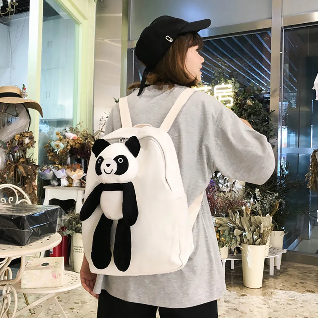 Panda Canvas Women Backpack High Capacity School Bag Student Adolescent Girl Backpack Female Rucksack Mochila Bagpack