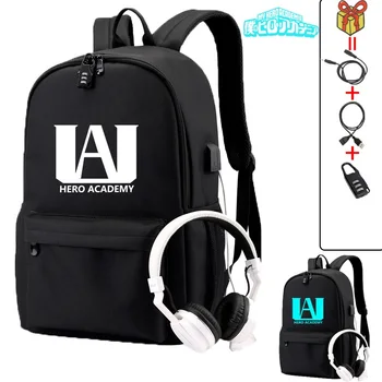 

Students Black Backpacks Luminous USB Charging Anime School Bags For Teenage Girls Anti Theft Waterproof Shoulder Mochila