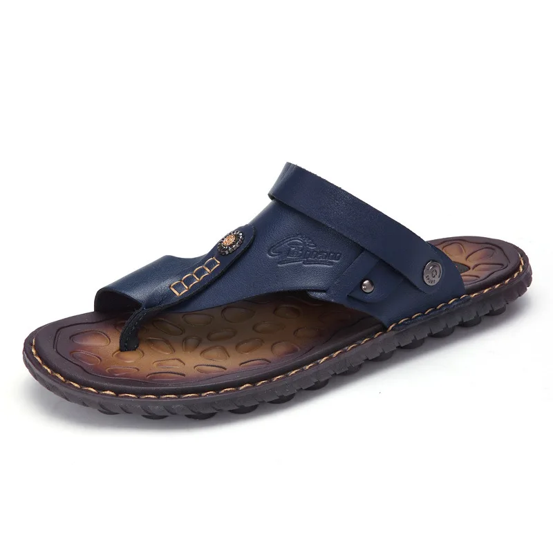 Модные мужские шлепанцы 2020 повседневные кожаные нескользящие для лета пляжа