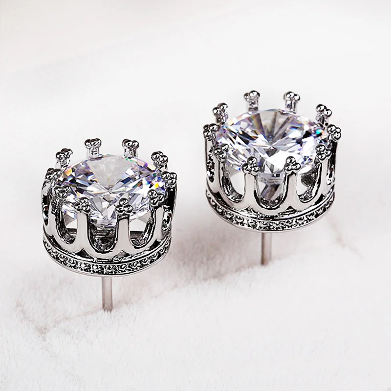 Huitan Luxury Stud Earrings for Women Crown Shaped Setting Round CZ Zirconia Wedding Earrings Party Daily Wear Statement Jewelry - Image 6