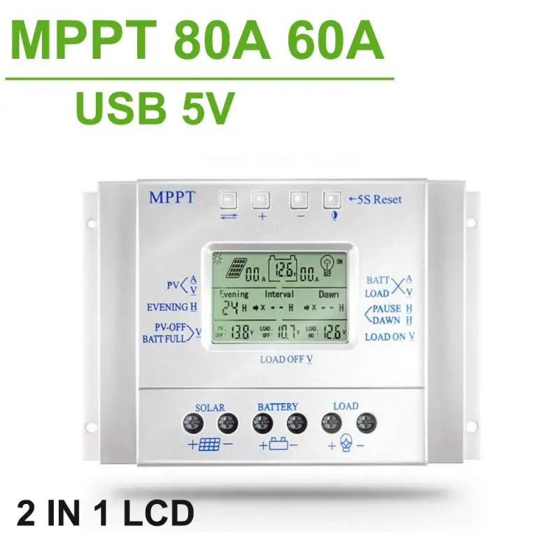 US $50.03 MPPT 8060A Solar Charge Controller 12V 24V Regulador Solar 80A for Max 48V Input with Light and Timer Control USB 5V Output