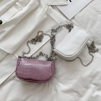 

Candy Color Chain Design Small PU Leather Shoulder Bags For Women 2020 Crocodile Pattern Leather Handbags Ladies Small Totes