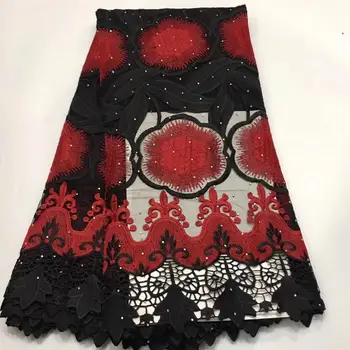 

2019 High Quality African Lace Fabric Red/black milk silk French Net Embroidery Stone Tulle Lace Fabric For Nigerian party Dress
