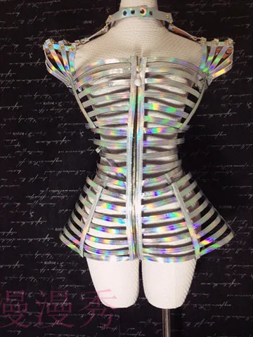 

Лазерное цветное тканевое Зеркало для женщин, модная вечеринка, неделя, T-Show, женская модель, подиумный костюм, художественная одежда, серебристая, ГОГО, шоу, сцены