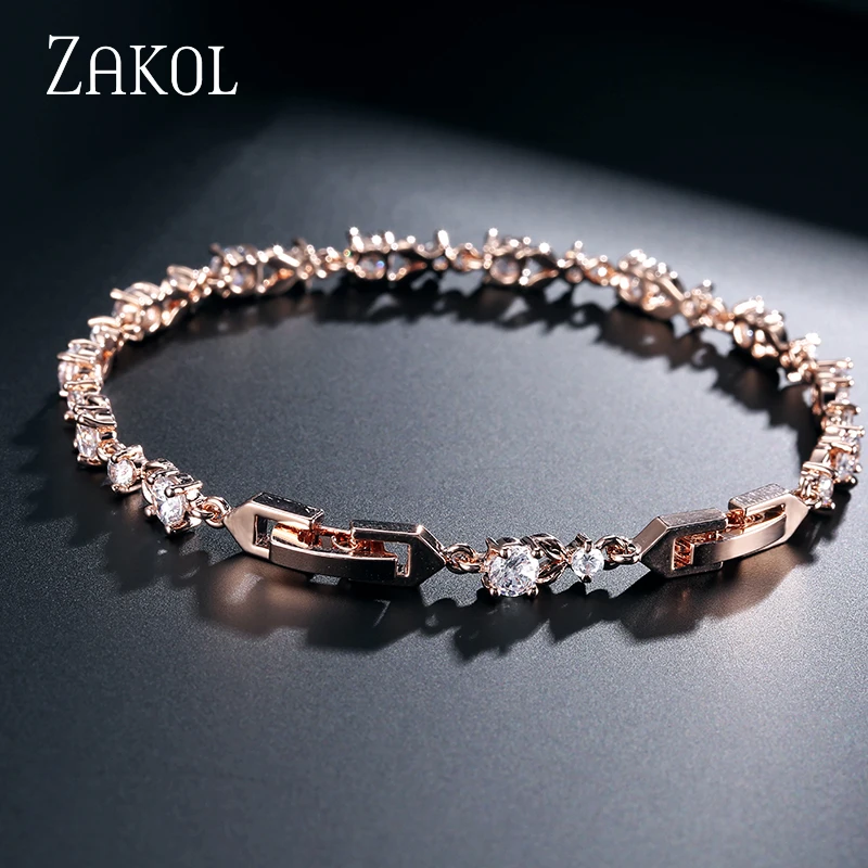 ZAKOL Exquisite Oval Zirconia Crystal Leaf Bracelet Bangles Shiny Rose Gold Color CZ Zircon Stone Jewelry For Girl Women FSBP134