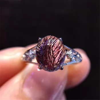

9mm Top Natural Purple Rutilated Ring Jewelry For Woman Lady Man Crystal Oval Beads Silver Sterling Stone Adjustable Ring AAAAA