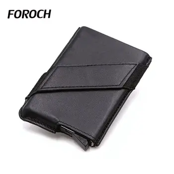 

New Credit Card Holder Wallet Men Women Genuine Leather Business ID Card Wallet Black Rfid Aluminium Pop Up Card Case Cardholder