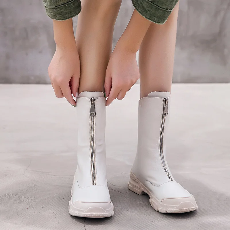 

2019 Autumn New Style Martin Boots Flat Boots British Style Casual Versatile Boots Front Zipper round-Toe Short Boots Women's