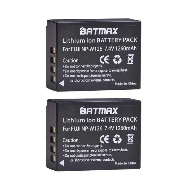 Batmax NP-W126 NP-W126S Battery+LED Dual USB Charger&Type C Port for Fujifilm HS30EXR HS33EXR X-Pro1 X-E1 X-E2 X-A1 X-A2 X-T20 2 battery