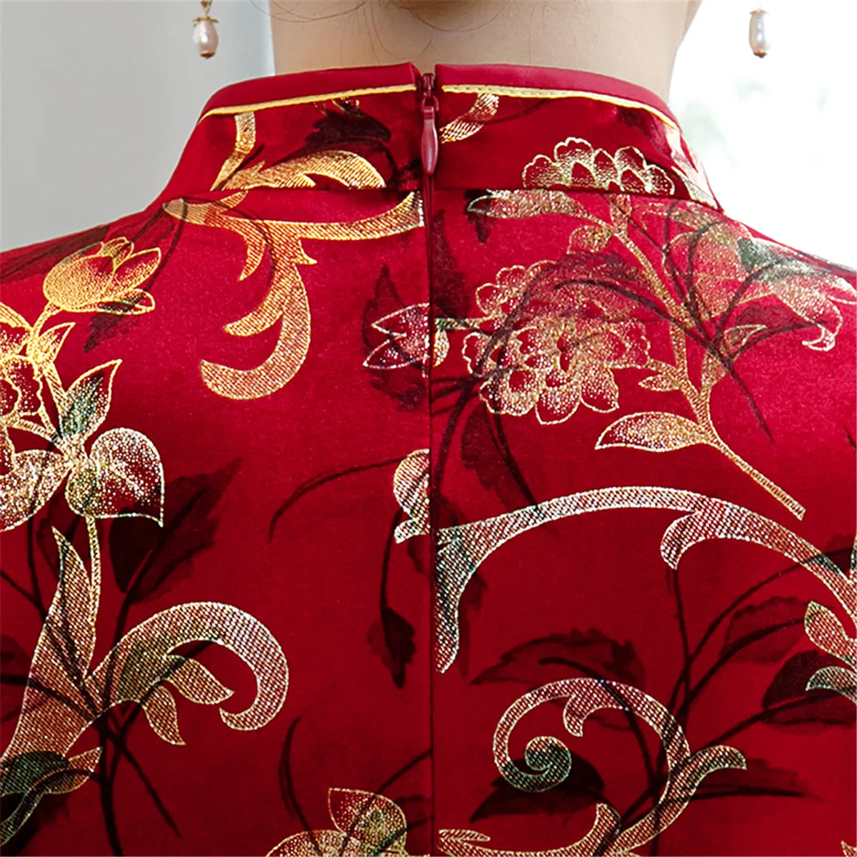 Шанхай история Половина рукава китайское традиционное платье Cheongsam Цветочная вышивка бархат Qipao китайское женское платье 3 цвета