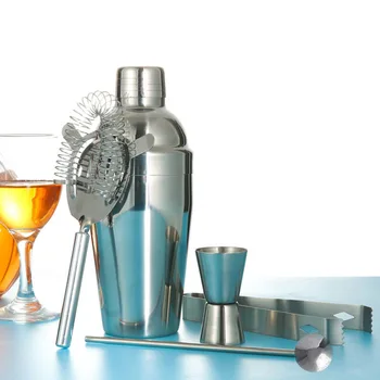 

Non-slip 5Pcs Wine Mixer Multi-function Bar Tool Milk Tea Pot Cocktail Shaker Set Silver Stainless Steel Bartending Kit