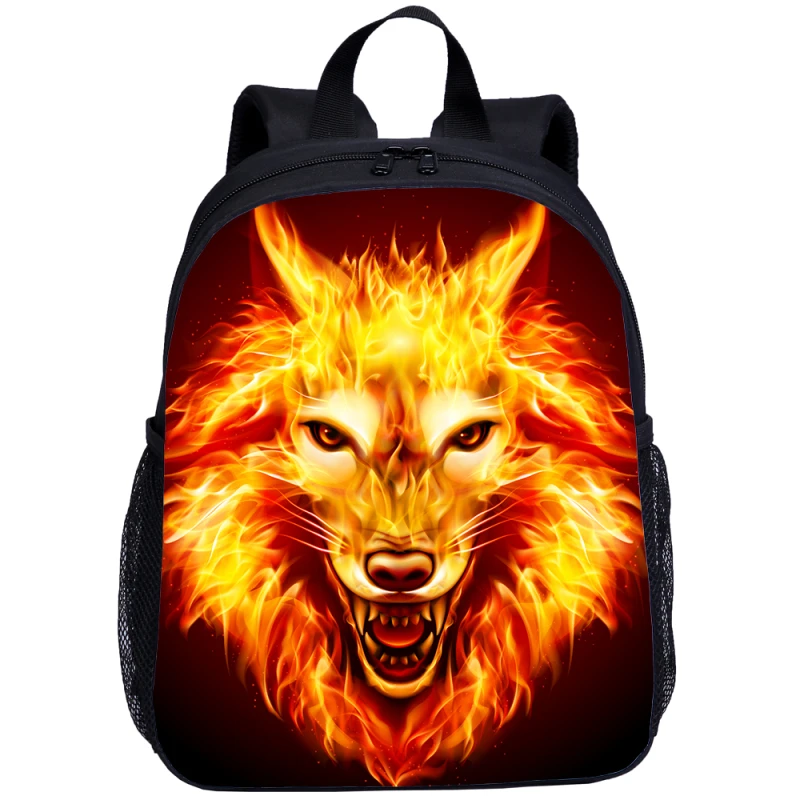 Новые детские сумки с 3D животными, крутой ночной рюкзак с волком, маленькие детские школьные сумки для мальчиков, студенческие школьные рюкзаки, дорожная сумка - Цвет: Черный