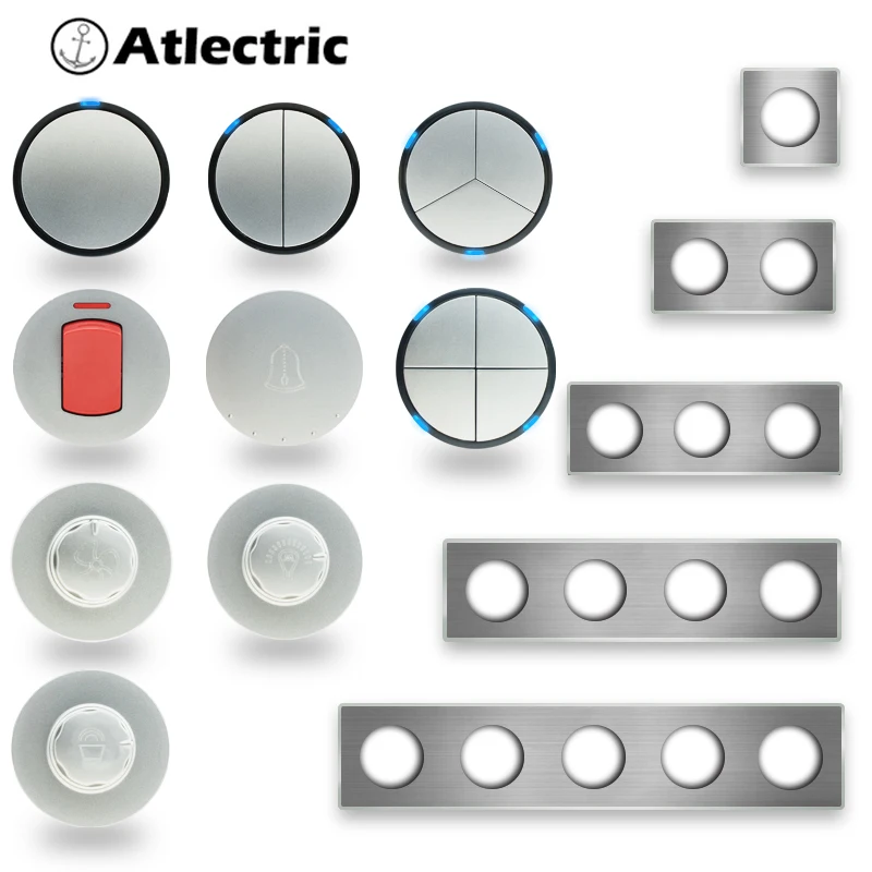 

Atlectric Well Light Switch Gray Brushed Panel LED Indicator 1/2/3 Gang 1/2 Way 20A Light Function Key Only DIY Free Combination