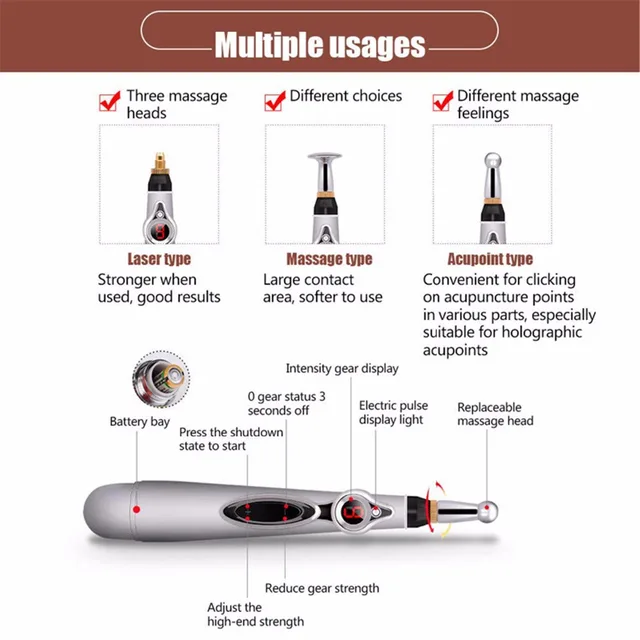 Electronic Acupuncture Pen 3 Massage Head Function