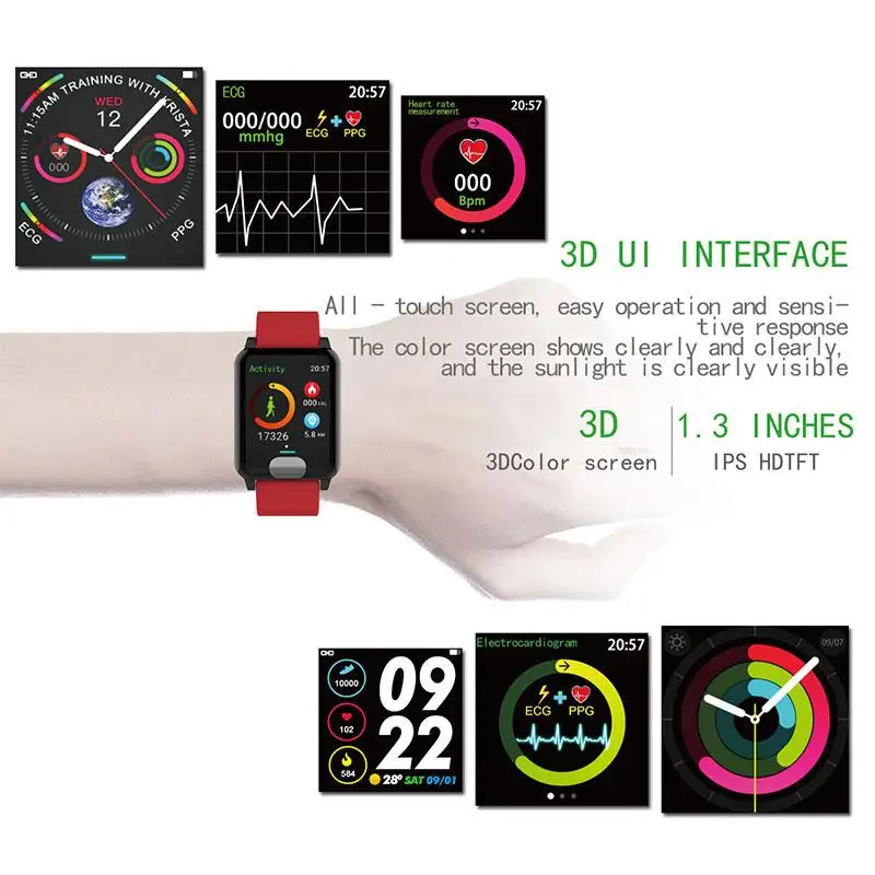 Смарт-часы сердечного ритма ECG HRV фитнес-трекер спортивные наручные часы большой цветной экран браслет кровяного давления