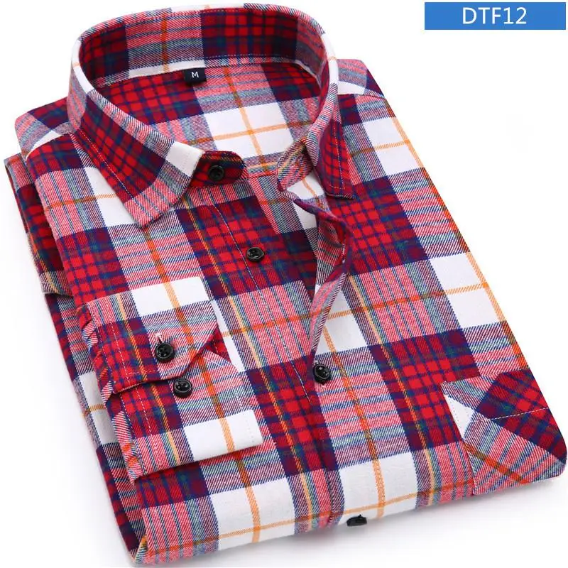 Plaid Shirt New Autumn Winter Flannel Red Checkered Shirt Men Shirts Long Sleeve Chemise Homme Cotton Male Check Shirts - Color: DTF12