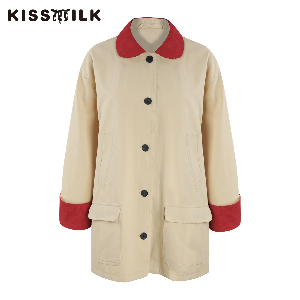 

Kisilk Simple Commuting College Style Loose-Fit Faux Corduroy Collar Contrast Color Joint gong zhuang kuan Jacket Hot Sales-