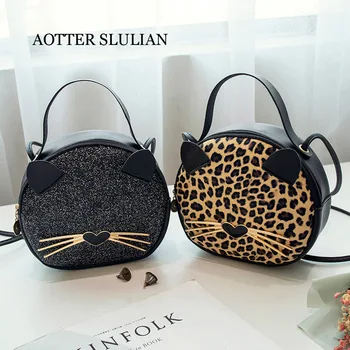 

Fashion Cat Shoulder Bags For Women Leopard Print Crossbody Bag Mini Handbag PU Leather Phone Coin Purse Round Female Lady Bolsa