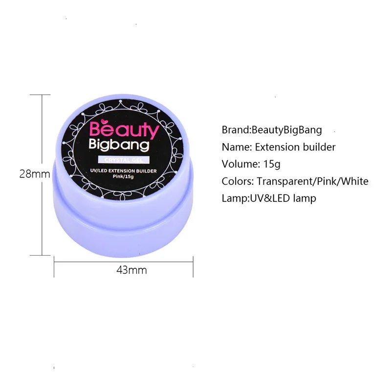 BeautyBigBang 15 г гель для наращивания ногтей, сделай сам, удлиняющие кончики для ногтей, клей для наращивания, Кристальное желе для дизайна ногтей, УФ светодиодный гель для наращивания