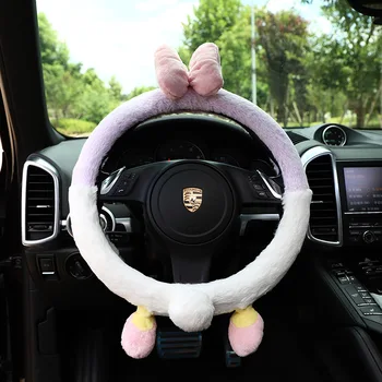 

Car Universal Steering Wheel Cover Cartoon Cute Plush Warm Non-slip Girl's Steering Wheel Cover Car Goods Interior Accessories