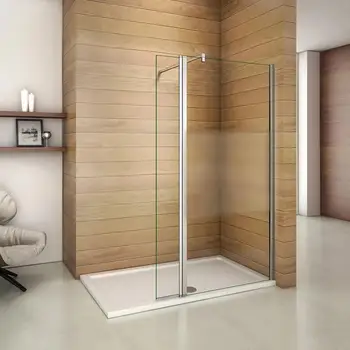 

Shower screens fixed Panel with folding side 30cm/40cm, 8mm Antical frosted glass with bar 90cm/140cm