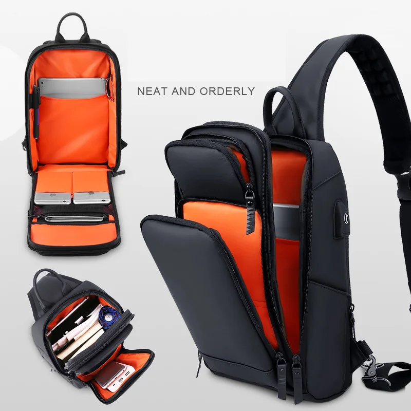 High-quality USB charging Men Shoulder Bags Male Waterproof Short Trip Chest Bag Pack