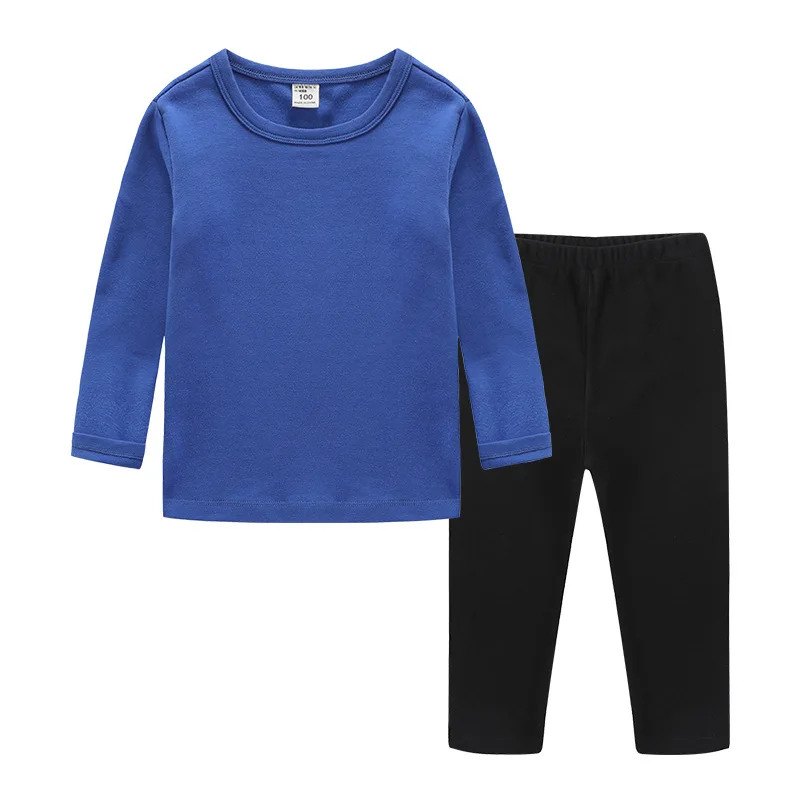 Blue and Black Детские комплекты нижнего белья персикового цвета на осень-зиму, теплые комплекты домашней одежды из хлопка с круглым вырезом для мальчиков и девочек, топы+ штаны для детей 2-12 лет - Цвет: Blue and Black
