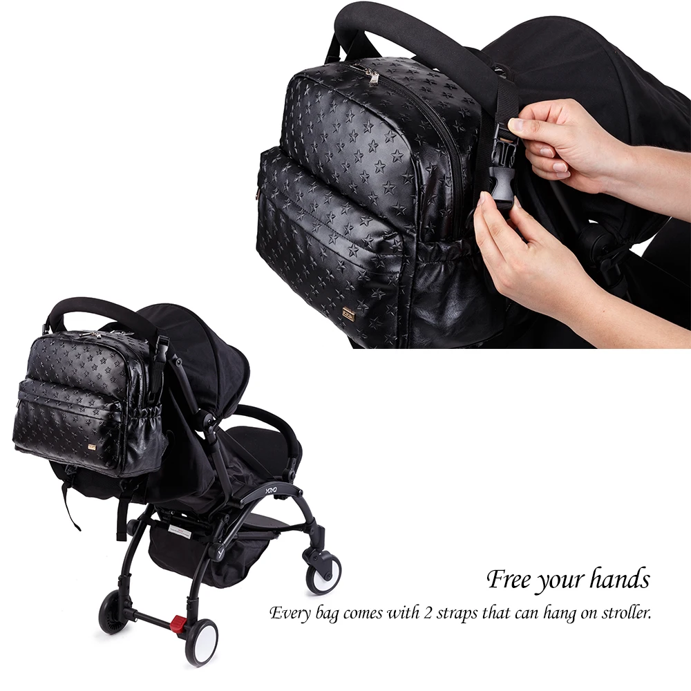 Soboba Diaper Bags for Mummy PU Waterproof Large Capacity Nappy Changing Bag Hanging on Stroller 3D Star Pattern Diaper Bag 4