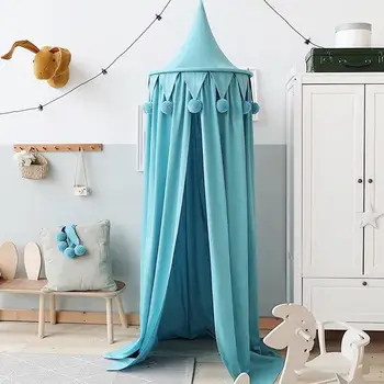 

Nordic Kid Baby Bed Canopy Round Pompom Dome Hanging Mosquito Net Play Tent Provide separate children to play reading Bed Canopy