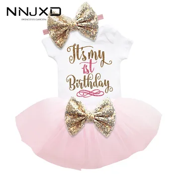 

2019 New Summer Newborn Baby Girl 1st 2nd Birthday Party Dress Baby Tulle Tutu Lush Fluffy Dresses Cottion Infant Clothes Suits