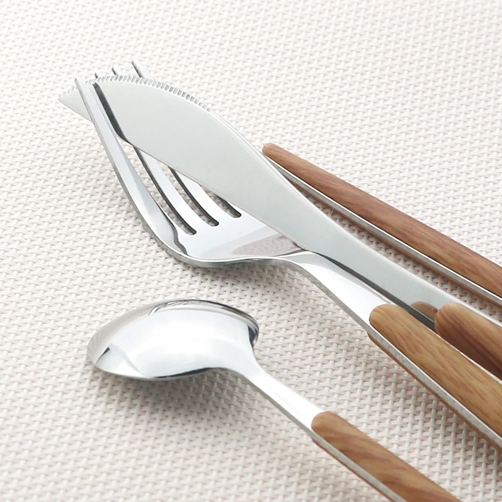 4Pcs/5Pcs Wooden Handle Cutlery Set Stainless Steel Knife Fork Dinnerware Set Coffee Tea Spoon Kitchen Silverware Tableware Set