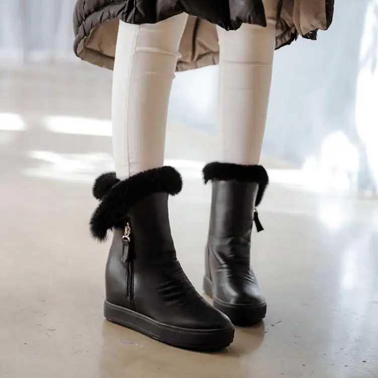 

Wedges Boots For Women High Heel Height Increasing Winter Shoes Woman Round Toe Platform Short Plush White Snow boots Feather