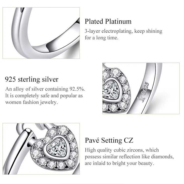 WOSTU New Real 925 Sterling Silver The Lock Heart Rings For Women Mean Love Forever Birthday Party Gift DXR589