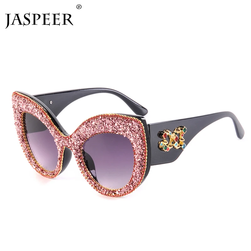 

JASPEER Cat Eye Diamond Sunglasses Women 2019 Luxury Brand Designer Purple Clear Lens Goggle Glasses Fashion Men Eyewear