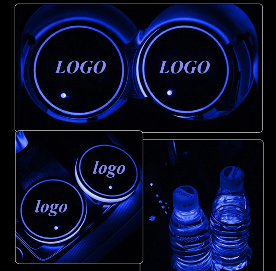

2PCS/set for AMG amg LED Car Cup Bottle Holder Pad Mat Automobiles Coasters Interior Atmosphere Lights Colorful
