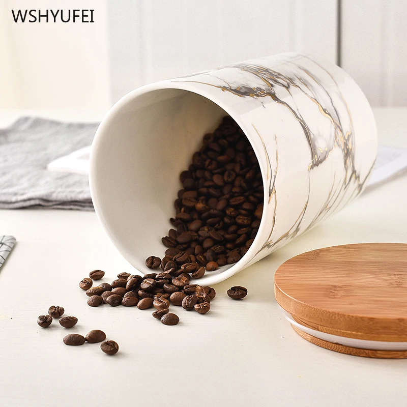 Креативные Простые керамические банки для хранения, баночки для специй, деревянные покрытия, кофейные зерна, чай, паста, конфеты, печенье, орехи, банка для хранения, кухня