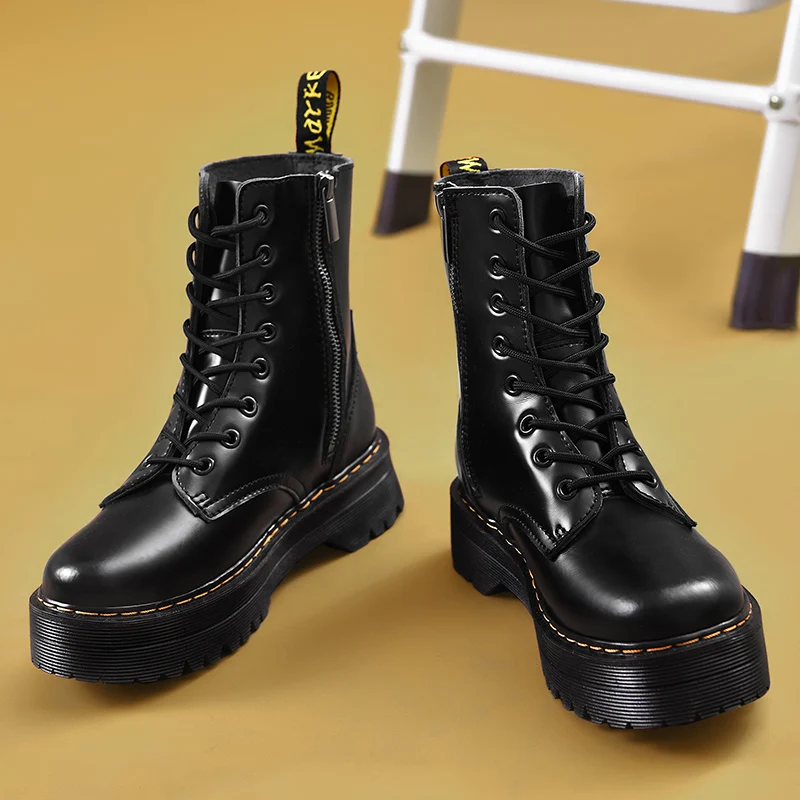 Platform Martins Boots Women Shoes New Genuine Leather Ankle Boots Women Punk Shoes Thick Bottom Motorcycle Boots Doc Mujer