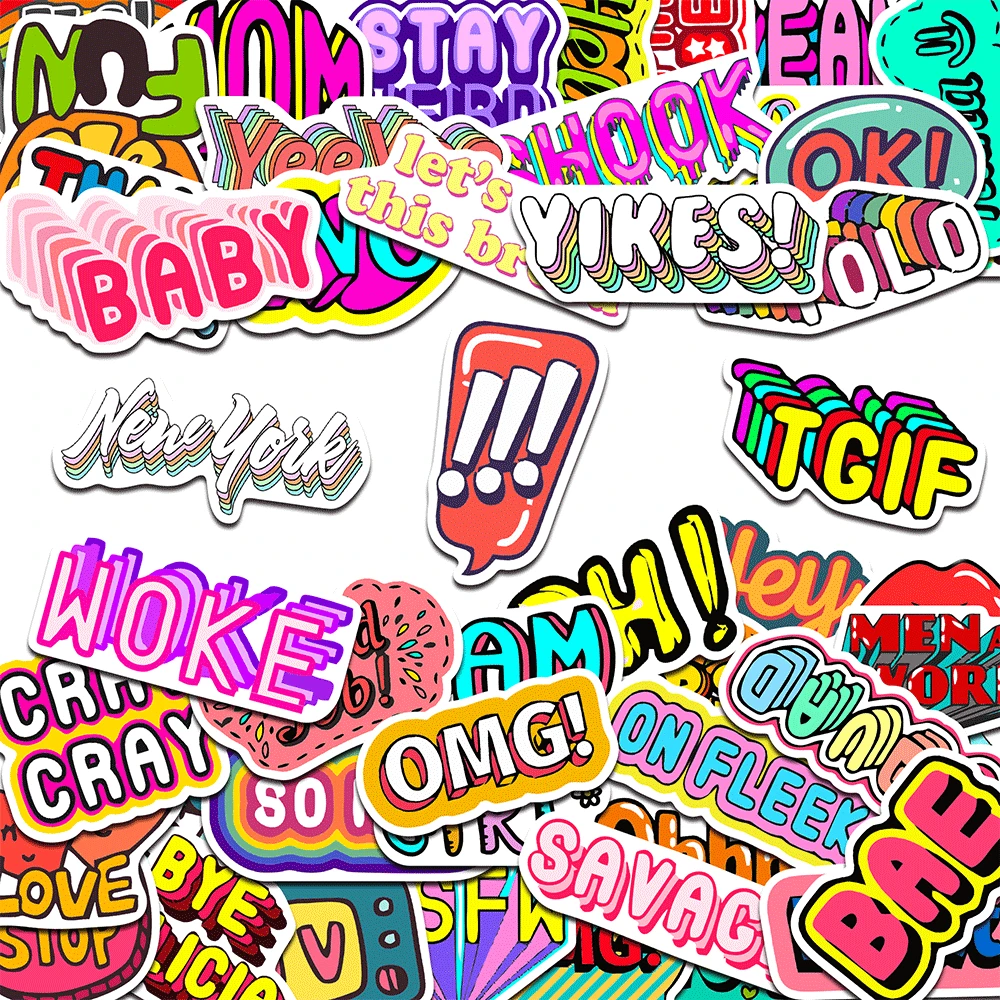 

10/30/50pcs English Letters Inspirational Quotes Cartoon Sticker For Laptop Computer Skateboard Case Helmet Toy Stickers Gift