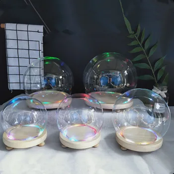 

Free Shipping Different Size Colorful Luminous Base Round Glass Dome Diameter=12cm 13cm 15cm 18cm 20cm Glass Cover Wedding Gift