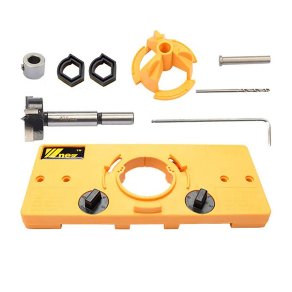 Punching Device 26 35mm Forstner Hole Saw Hinge Jig Drilling Guide Locator Hole Opener Door Cabinets DIY Tool for Woodworking