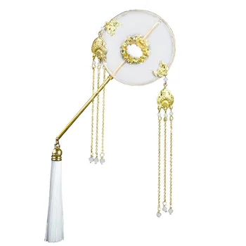 

Baby Fan Handmade 3 Points Kitty Qing Dynasty Doll Chinese Complex Classical Style Long Handle Tassel Reunion Court Fan