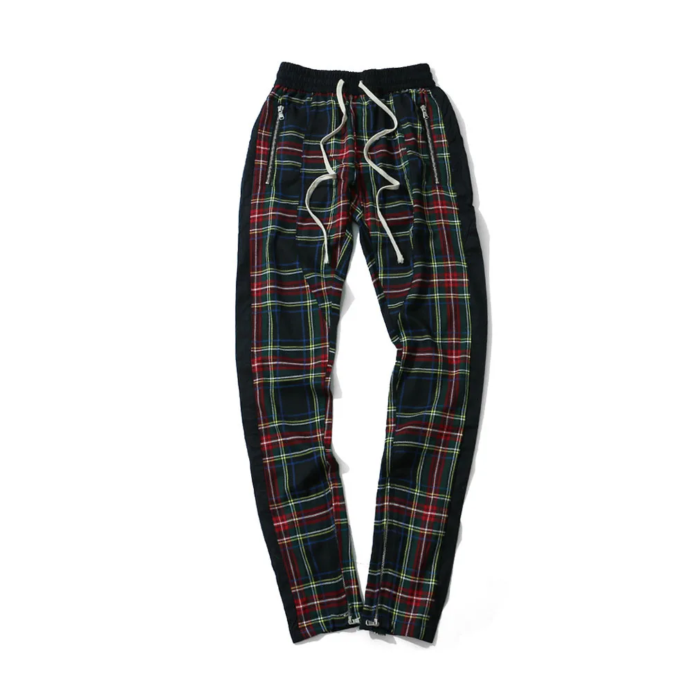 Шотландские клетчатые спортивные штаны для мужчин, Джастин Бибер, винтажные мужские штаны для бега, хип-хоп, с ремешком на лодыжке, на молнии, клетчатые спортивные штаны