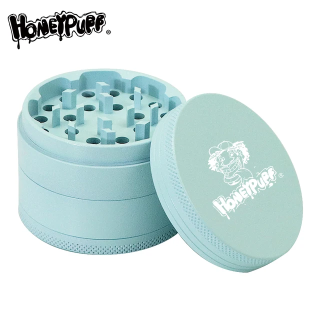 HONEYPUFF Grinder Weed Ceramic Herb Grinder Aluminum 63MM 4 Layers Grinding Machine Spices Grinder Crusher Weed Accessories sky blue