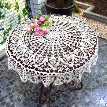 

Handmade Crochet Round Tablecloth Lace Table Cover Cup Mat Placemat 70/80/90CM Shabby Vintage DIY Crocheted Table Cloth Cotton