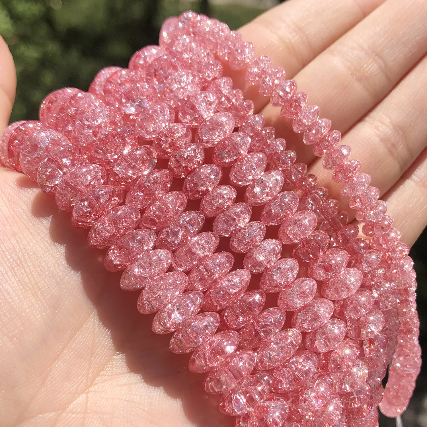 

Natural Watermelon Red Cracked Quartz Crystal Glass Beads Rondelle Loose Beads For Jewelry Making DIY Bracelets Necklace 15''