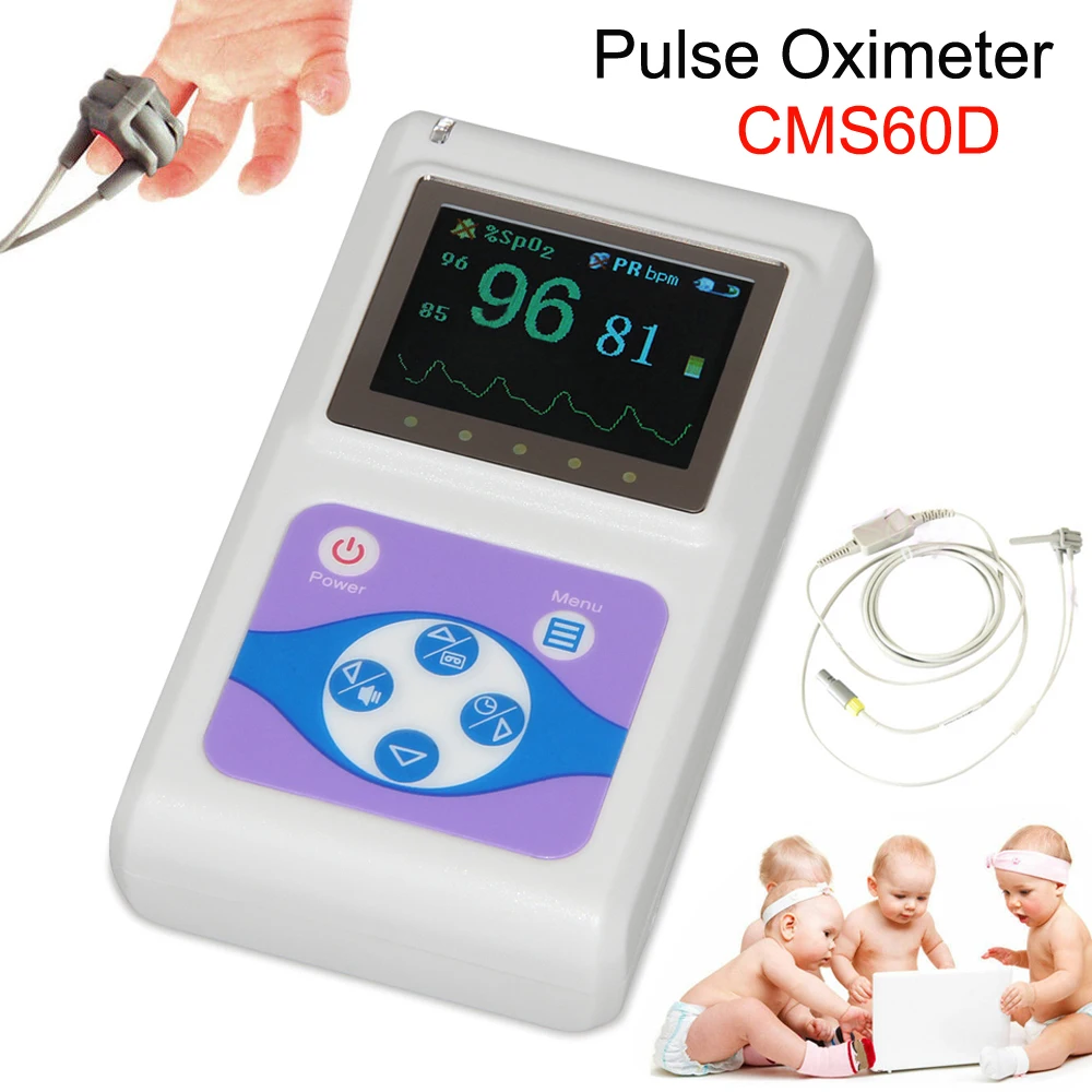 CMS60D Hand-Held OLED Neonatal Finger Tip Pulse Oximeter Blood Oxygen SPO2 PR HR Monitor+Neonatal Wrap SPO2 Probe+PC Software