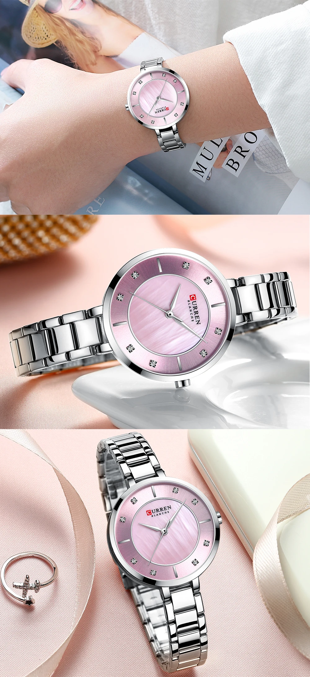 Watches Women Fashion Luxury Rhinestone Dial Quartz Clock Waterproof Stainless Steel Band Wristwatch for Ladies_voghion.com
